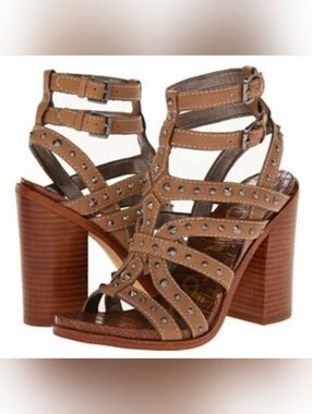 Sam Edelman Keith Croc Studded Cage Heels Boho Neutral Minimalist